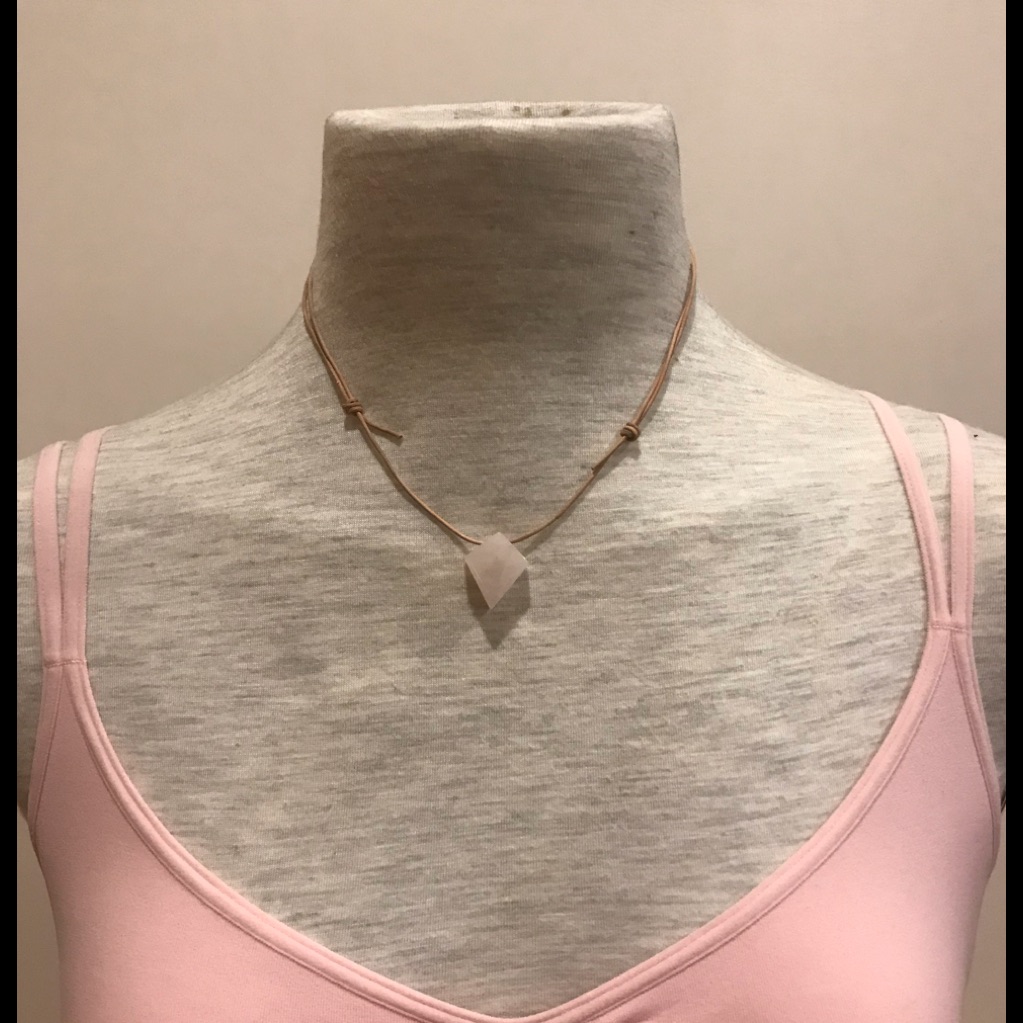 Diamond Shape Quartz Leather Pendant Necklace Nwot